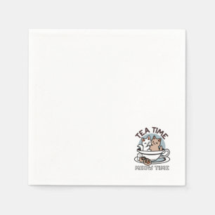 Serviette En Papier Tea Time Meow Time - Cute Cat and Tea Design
