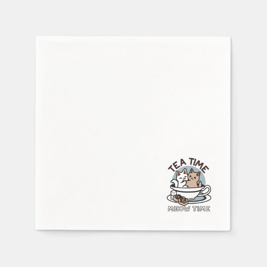 Serviette En Papier Tea Time Meow Time - Cute Cat and Tea Design (Devant)