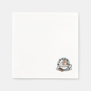Serviette En Papier Tea Time Meow Time - Cute Cat and Tea Design