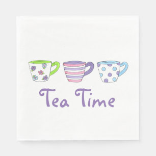 Serviette En Papier Tea Time Pastel Teacups Cups Après-midi Teaparty