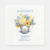 Serviette En Papier Teacup Fleurs Bleues Jaunes 100e anniversaire (Devant)