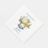 Serviette En Papier Teacup Fleurs Bleues Jaunes 100e anniversaire (Coin)