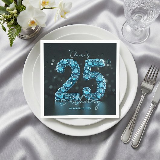Serviette En Papier Teal Blue Diamond Gemstone Glam 25th Birthday