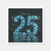Serviette En Papier Teal Blue Diamond Gemstone Glam 25th Birthday (Devant)