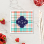 Serviette En Papier Teal Coral White Preppy Madras (En situation)