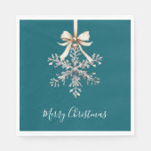 Serviette En Papier Teal Green Cream Bow Silver Snowflake (Devant)