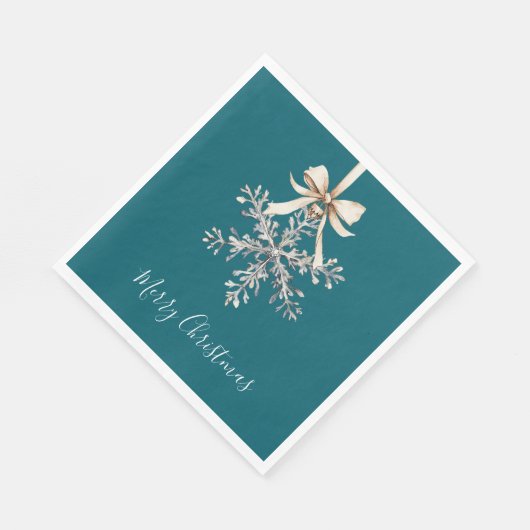 Serviette En Papier Teal Green Cream Bow Silver Snowflake (Coin)