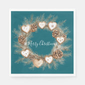 Serviette En Papier Teal Green Cream Gingerbread Hearts Christmas (Devant)