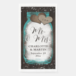 Serviette En Papier Teal Mason Jar Wood Rustic Wedding