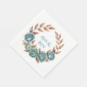 Serviette En Papier Teal Roses and Copper Leaves Wedding (Coin)
