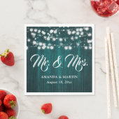Serviette En Papier Teal Rustic Wood String Lights Mr and Mrs Wedding (En situation)