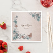 Serviette En Papier Teal Silver Floral Copper Butterfly Tan Wedding (En situation)