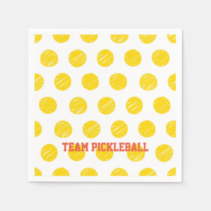 Serviette En Papier Team Pickleball Orange Yellow Balls White Sports
