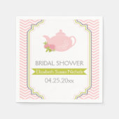 Serviette En Papier Teapot de fête, chevron rose, mariage vert (Devant)
