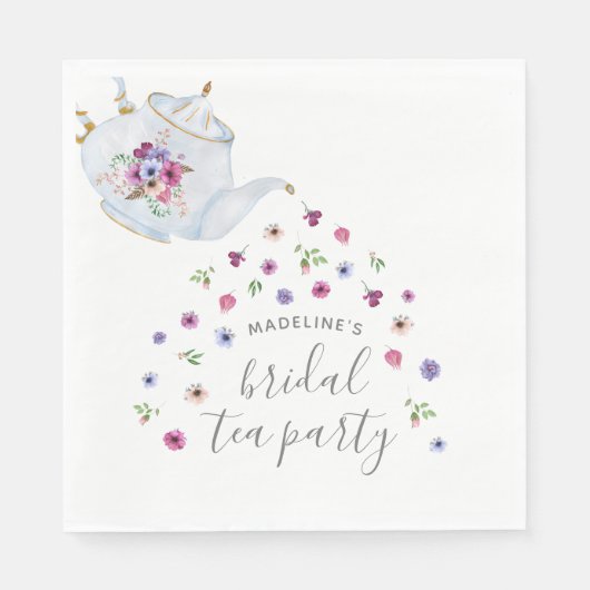 Serviette En Papier Teapot Floral Bridal Tea Party Invitation (Devant)