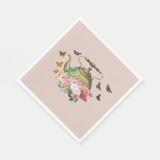 Serviette En Papier Teapot Party rose Floral & Papillons Kettle (Coin)