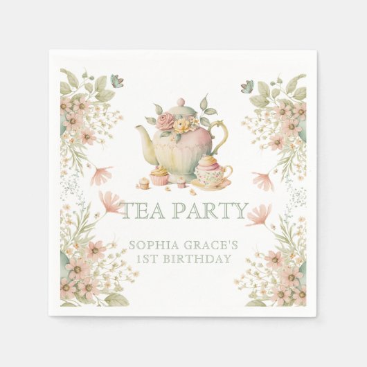 Serviette En Papier Teapot & tasses de thé Whimsical Fleurs sauvages A (Devant)