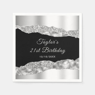 Serviette En Papier Tears de Glam noir et d'argent Fête d'anniversaire
