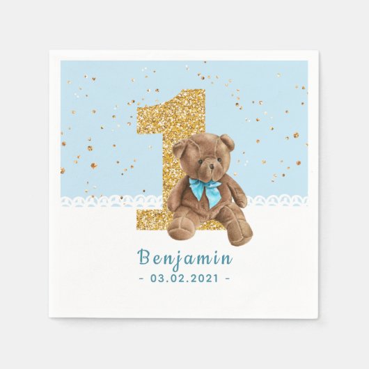 Serviette En Papier Teddy Bear 1er Anniversaire serviettes (Devant)
