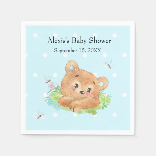 Serviette En Papier Teddy Bear Baby Boy Thème (Devant)