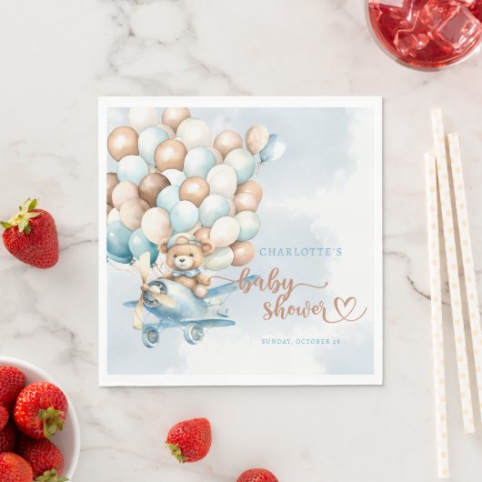 Serviette En Papier Teddy Bear Baby shower Bleu Nous Pouvons Attendre (En situation)