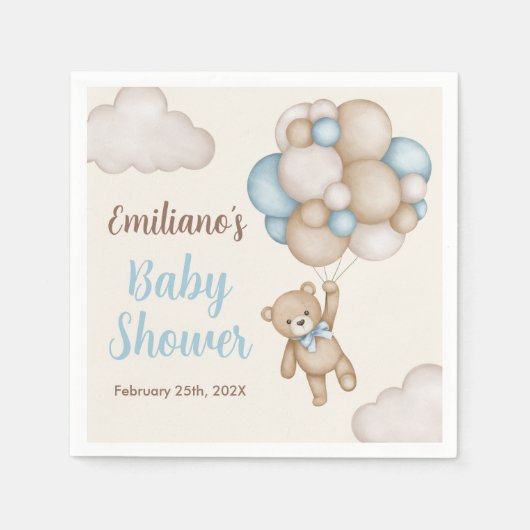 Serviette En Papier Teddy Bear Baby shower Boy (Devant)