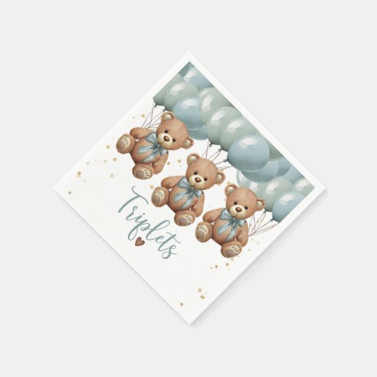 Serviette En Papier Teddy Bear Baby shower c'est TRIPLETS (Coin)