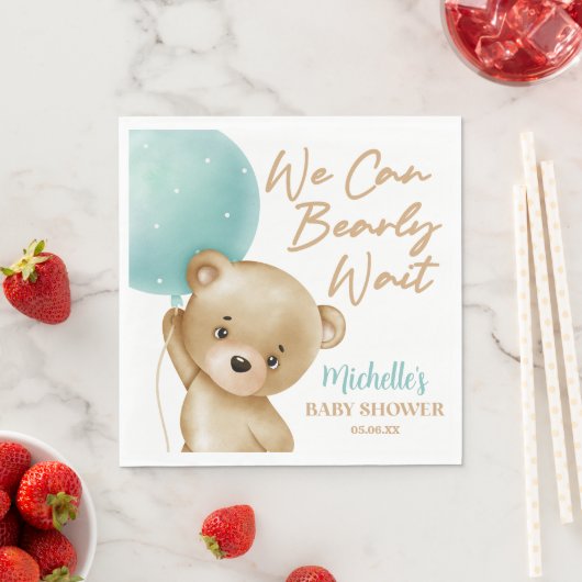 Serviette En Papier Teddy Bear Bleu Nous Pouvons Bearly Wait Baby show (En situation)