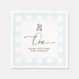 Serviette En Papier Teddy Bear Blue En vichy 1er Anniversaire Napkins