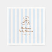 Serviette En Papier Teddy Bear Blue Stripes Baby Shower (Devant)