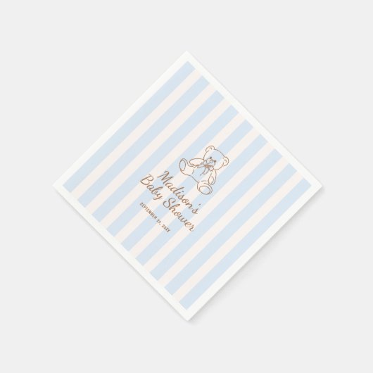 Serviette En Papier Teddy Bear Blue Stripes Baby Shower (Coin)