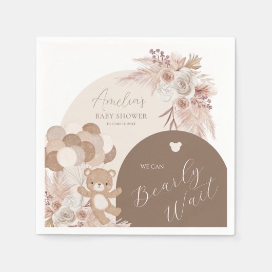 Serviette En Papier Teddy Bear Boho Bearly Wait Baby shower (Devant)