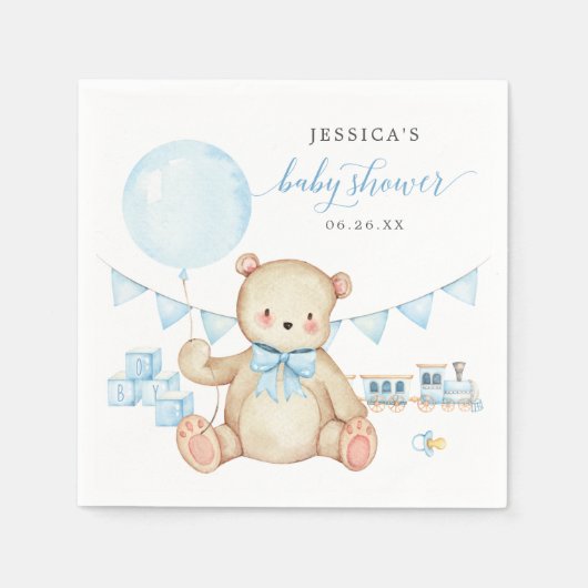 Serviette En Papier Teddy Bear Boy Baby shower Cocktail Napkin (Devant)