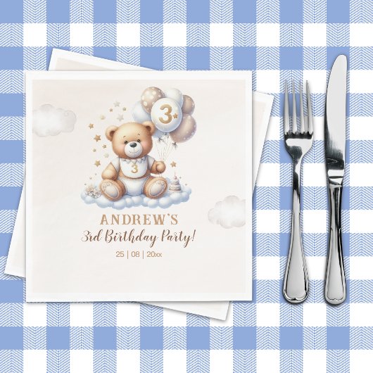 Serviette En Papier Teddy Bear Cloud – 3rd Birthday Party Decor