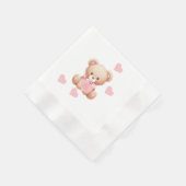 Serviette En Papier Teddy Bear Coeurs roses (Coin)