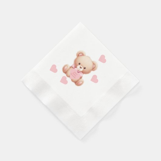 Serviette En Papier Teddy Bear Coeurs roses (Coin)