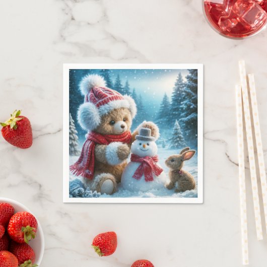 Serviette En Papier Teddy Bear Construire un Snowman (En situation)