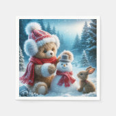 Serviette En Papier Teddy Bear Construire un Snowman (Devant)