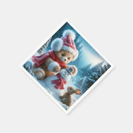 Serviette En Papier Teddy Bear Construire un Snowman (Coin)