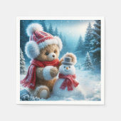 Serviette En Papier Teddy Bear Construire un Snowman (Devant)