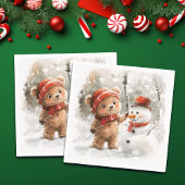 Serviette En Papier Teddy Bear et Snowman