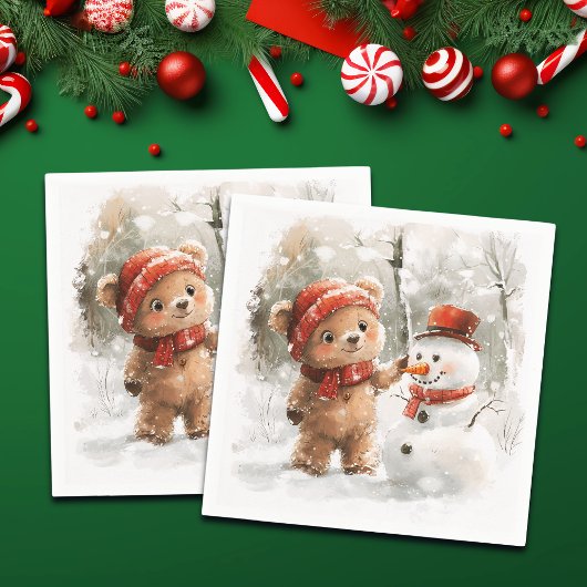 Serviette En Papier Teddy Bear et Snowman