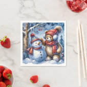 Serviette En Papier Teddy Bear et Snowman (En situation)