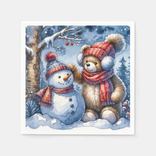 Serviette En Papier Teddy Bear et Snowman
