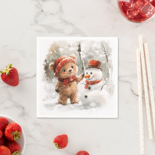Serviette En Papier Teddy Bear et Snowman (En situation)