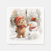 Serviette En Papier Teddy Bear et Snowman (Devant)