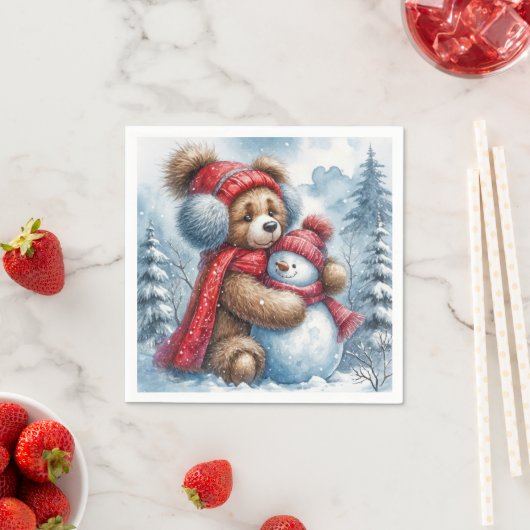 Serviette En Papier Teddy Bear frappe un Snowman (En situation)