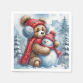 Serviette En Papier Teddy Bear frappe un Snowman (Devant)
