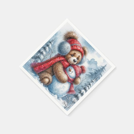 Serviette En Papier Teddy Bear frappe un Snowman (Coin)