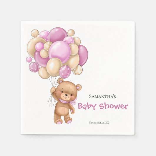 Serviette En Papier Teddy Bear Girl Baby shower -Blanc (Devant)